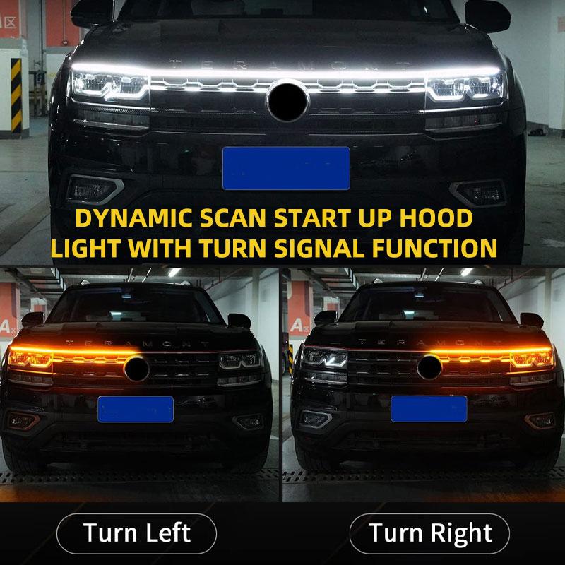 Scan Starting Car Dynamic Hood Lights Strip Turn Signal Light Car Ambient Daytime Running Light Flexible DRL Hood Light Strip
