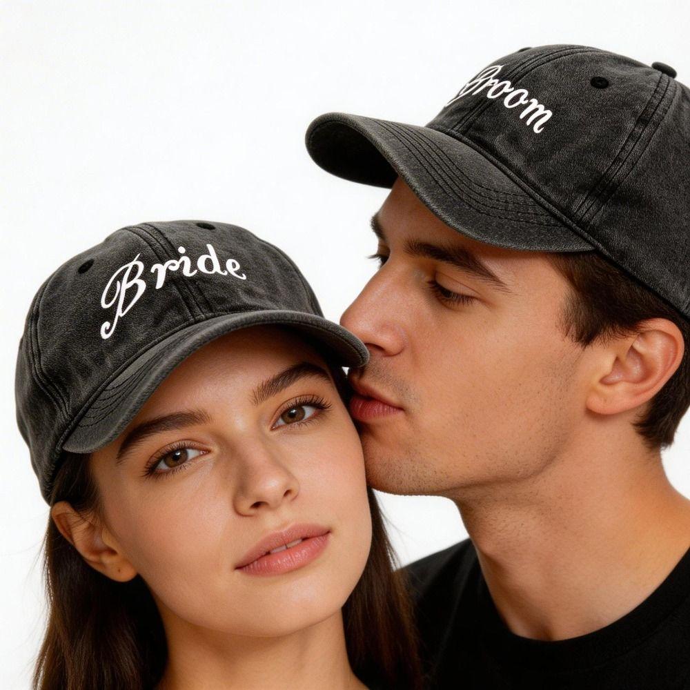 Vintage Bruid Bruidegom Borduurwerk Baseballpet Gewassen Katoen Verstelbare Koppelpet Zachte Top Zonbescherming Hoeden Voor Man Vrouw