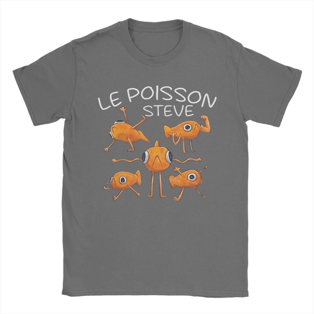 Fisch Le Poisson Steve Meme T-Shirt Herren Freizeit Reines Baumwoll-T-Shirt Rundhals Kurzarm T-Shirts Übergröße Kleidung