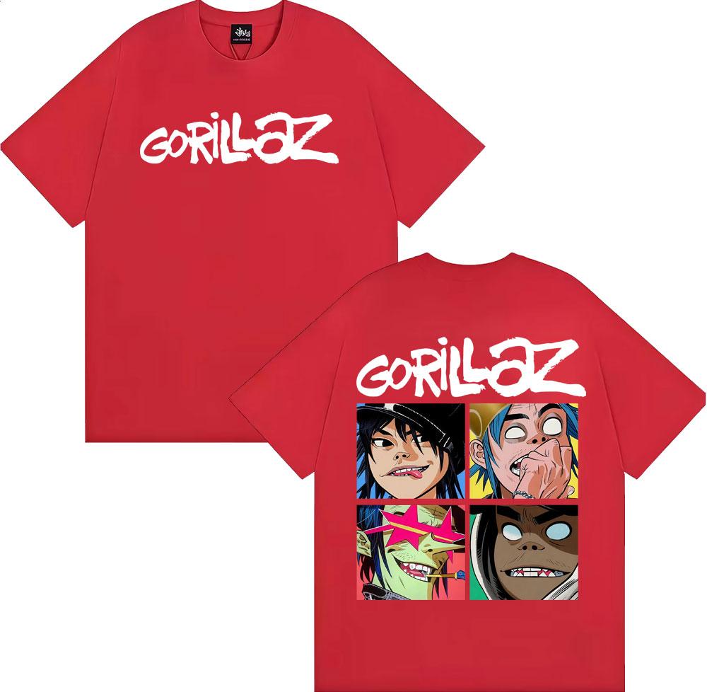 Rock Band Gorillaz Vintage Cartoon Grafik T-Shirts Herren Damen Mode Gothic Übergroßes T-Shirt Lässiges Baumwoll Kurzarm T-Shirt