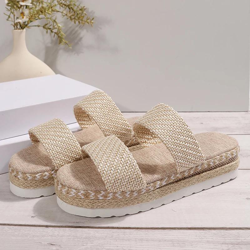 Espadrilles Bottom Platform Sandals Women Summer Fashion Weaving Thick Sole Slippers Woman Non Slip Comfort Sandalias Mujer 2025