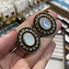 Temperament Versatile Oval Enamel Crystal Stud Earrings Women'S Medieval Jewelry Marked Hd Oil Drop Diamond Stud Earrings