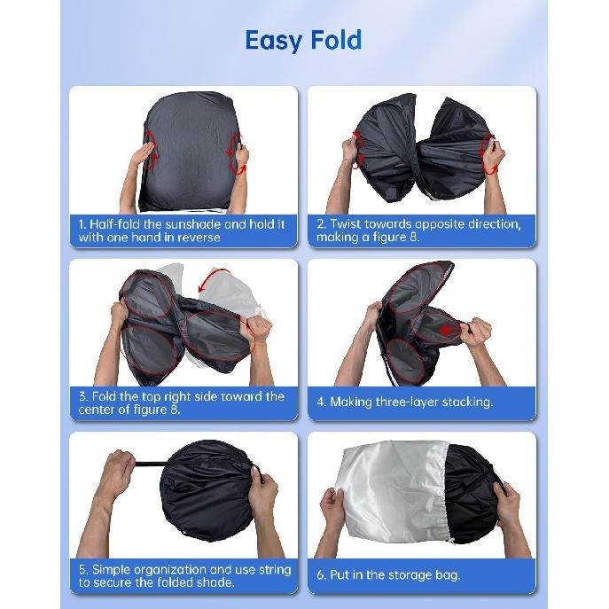 Windshield Sun Shade For Car, 4-Layer Reflective Sunshade Blocks Heat & UV, Sun Shade Windshield Keeps Interior Cooler, Pop-Up Design, Folds Quickly