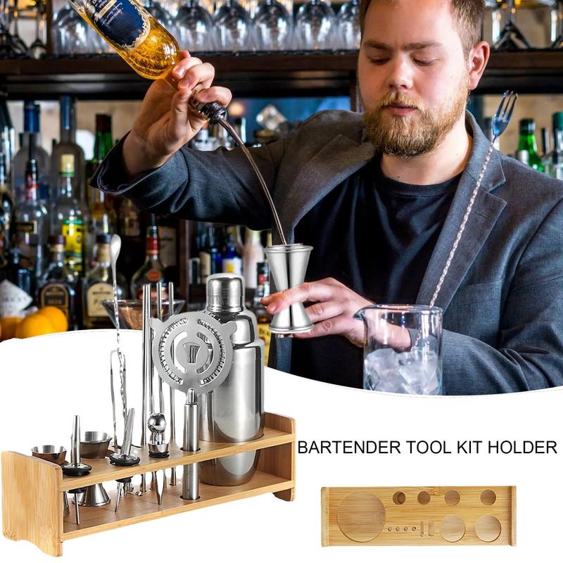 Bartender Kit Stand Bartender Tool Kit Holder Professional Drinkware Tools Wood Drink Mixer Set Stand Shake Accessory Holder