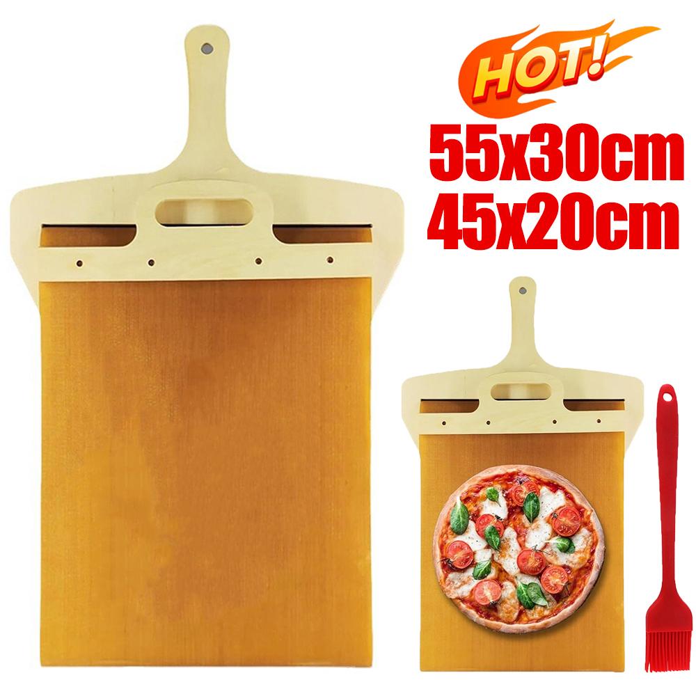 Wooden Sliding Pizza Peel Shovel Removable Wooden Handle Pizza Spatula with High-temperature Resistant Tarps Baking Tools