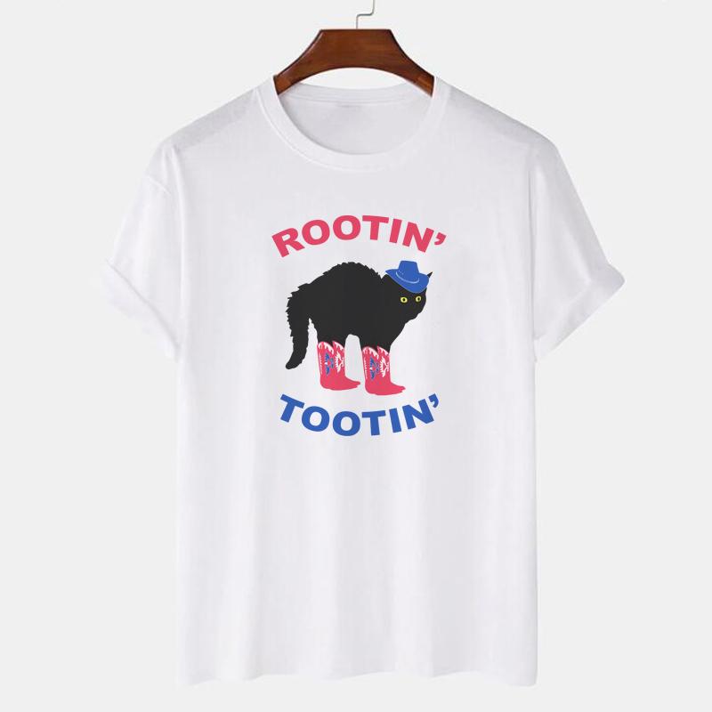 Rootin Tootin Black Cat Letter Printed Summer Women Round Neck Short Sleeve Tshirt Casual Women Summer Fashion Clothing S