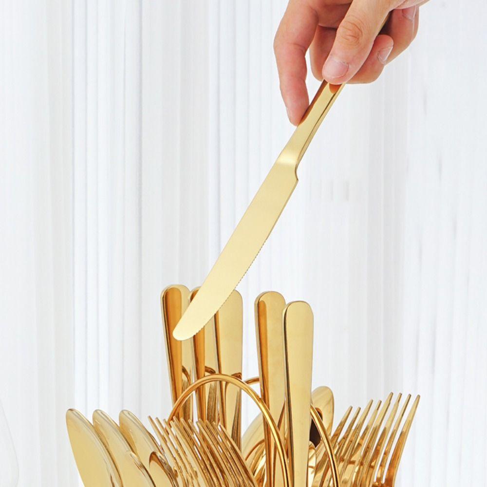 24pcs Vintage Steak Cutlery Set Thickened Non-slip Handle Stainless Steel Flatware Set Smooth Edges Mirror Polished