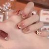 Press on Nails Artificial Acrylic Nails Glossy False Nails Full Cover Stick on Nails Square Fake Nails with Glitter Design Glue on Nails for Women