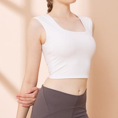 Damen Sommer Breite Träger zur Druckentlastung Herausnehmbare BH-Polster Sexy Kurze Sport Yoga Tanktops