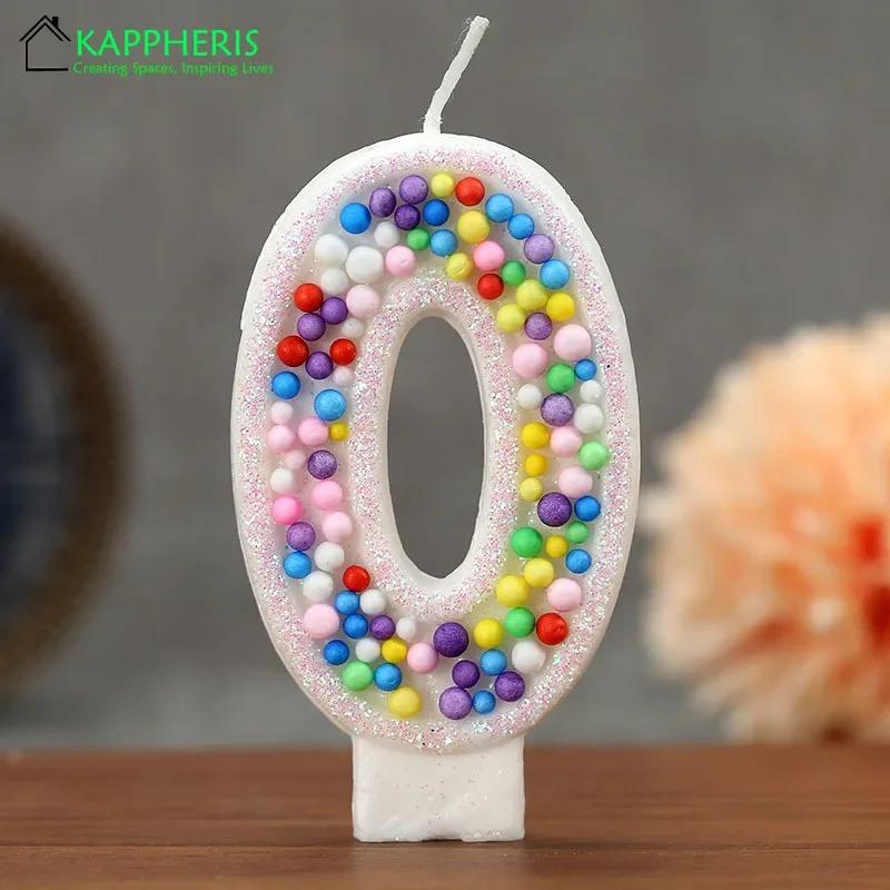Children's Birthday Candle 1 Year Colorful Pearled Candle Macaron Original Candle Flameless Cake Decoration Theme Party Supplier