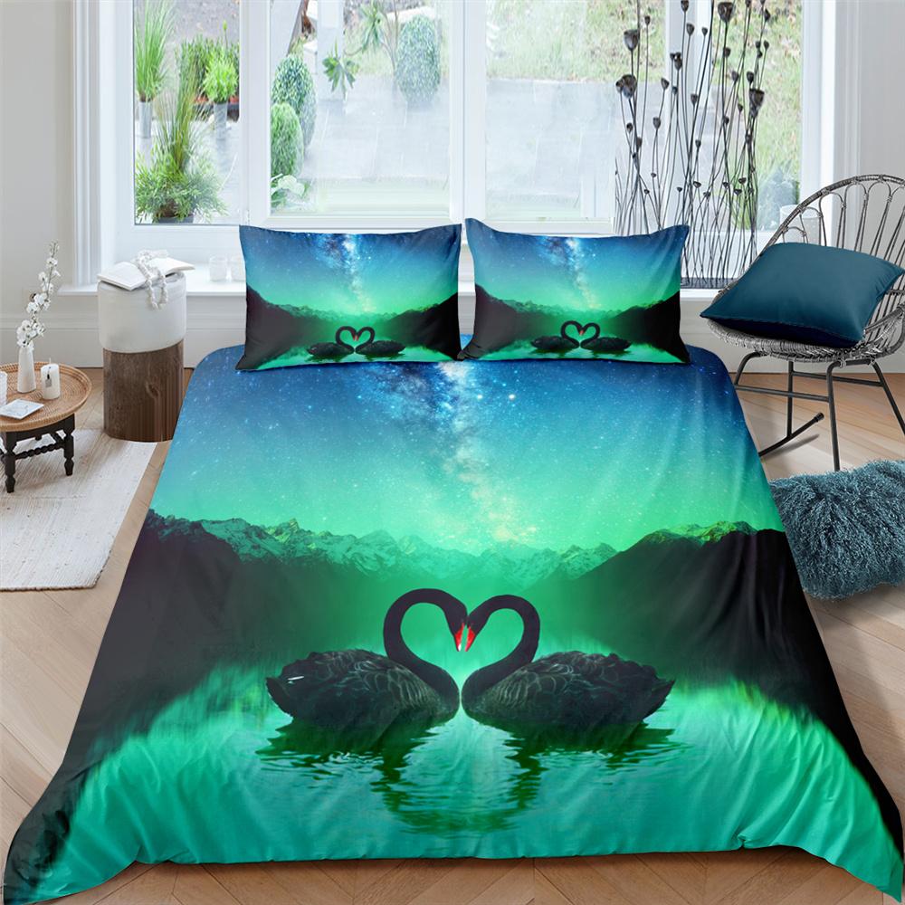 Swan Comforter Cover Kit Black Swan Lake Comforter Cover Microfiber Fabric Single Size Size Bed Linen Kit Designed for Kids Teen King Dimension Size