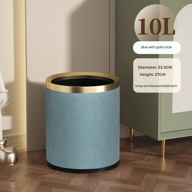 Quality Double Layer Leather Trash Can Metal Beautiful Waste Paper PU Basket Storage Bin for Bathroom  Bed Room