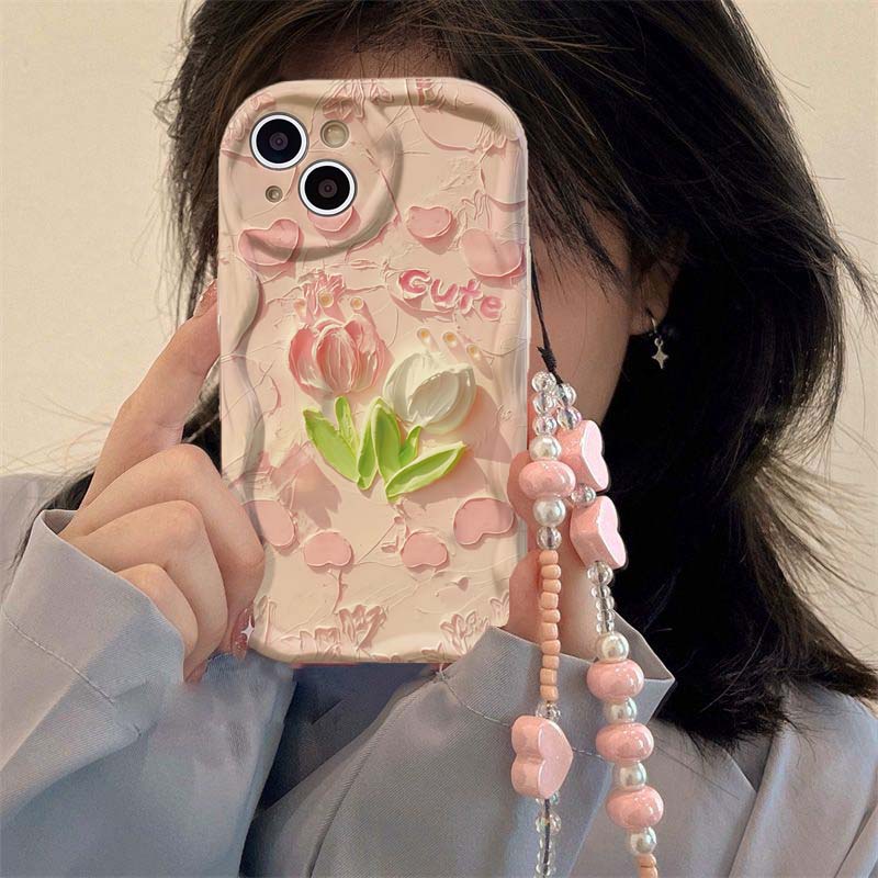 Art Flowers With Heart Chain Case For Redmi 15 15C Note 14 4G 13 12 PRO 5G Plus 10 8 11S 13C 14C 12C 12 13 A5 A3 10C Cover