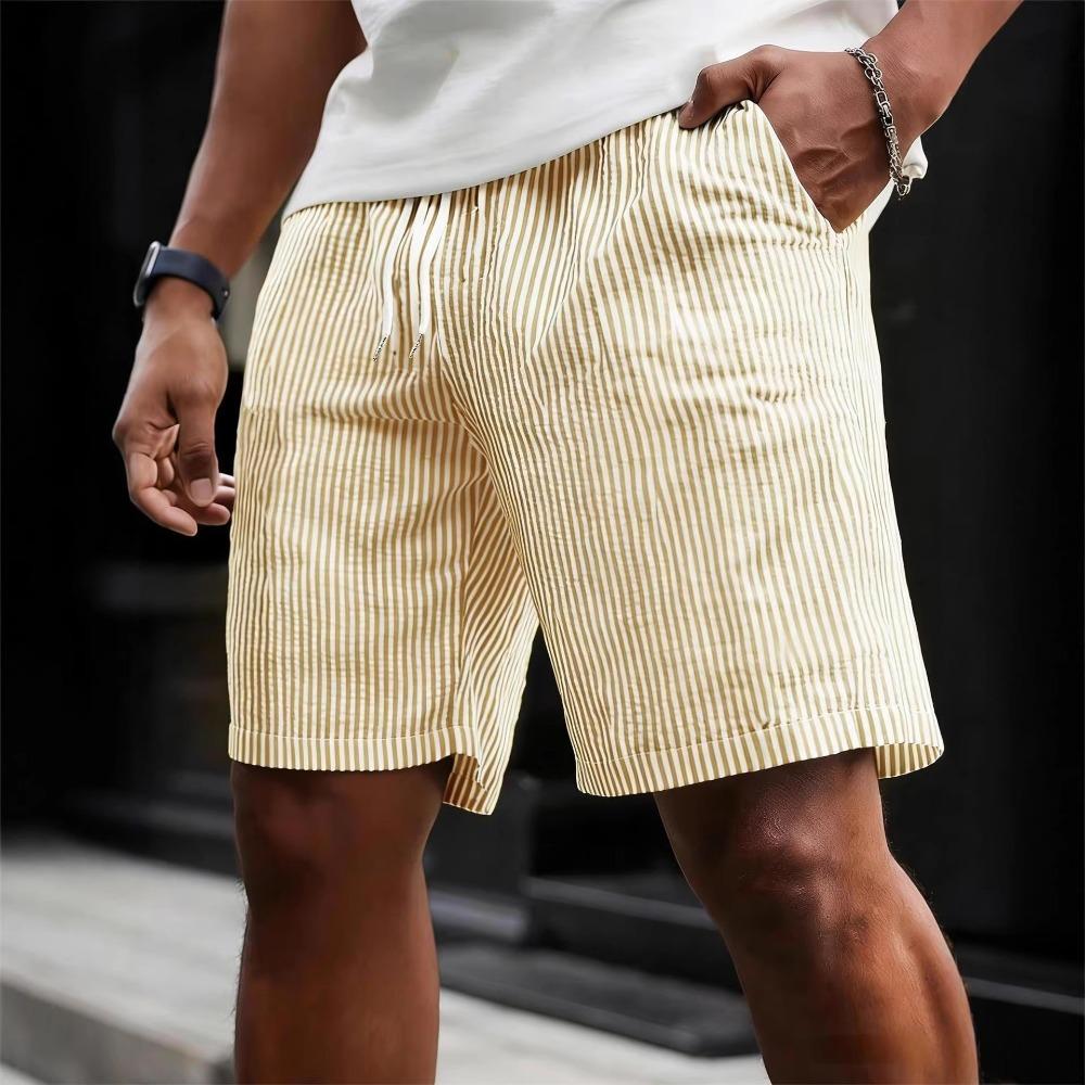 Men Spring Summer Striped Tie Sports Shorts Simple Casual Five-point Pants