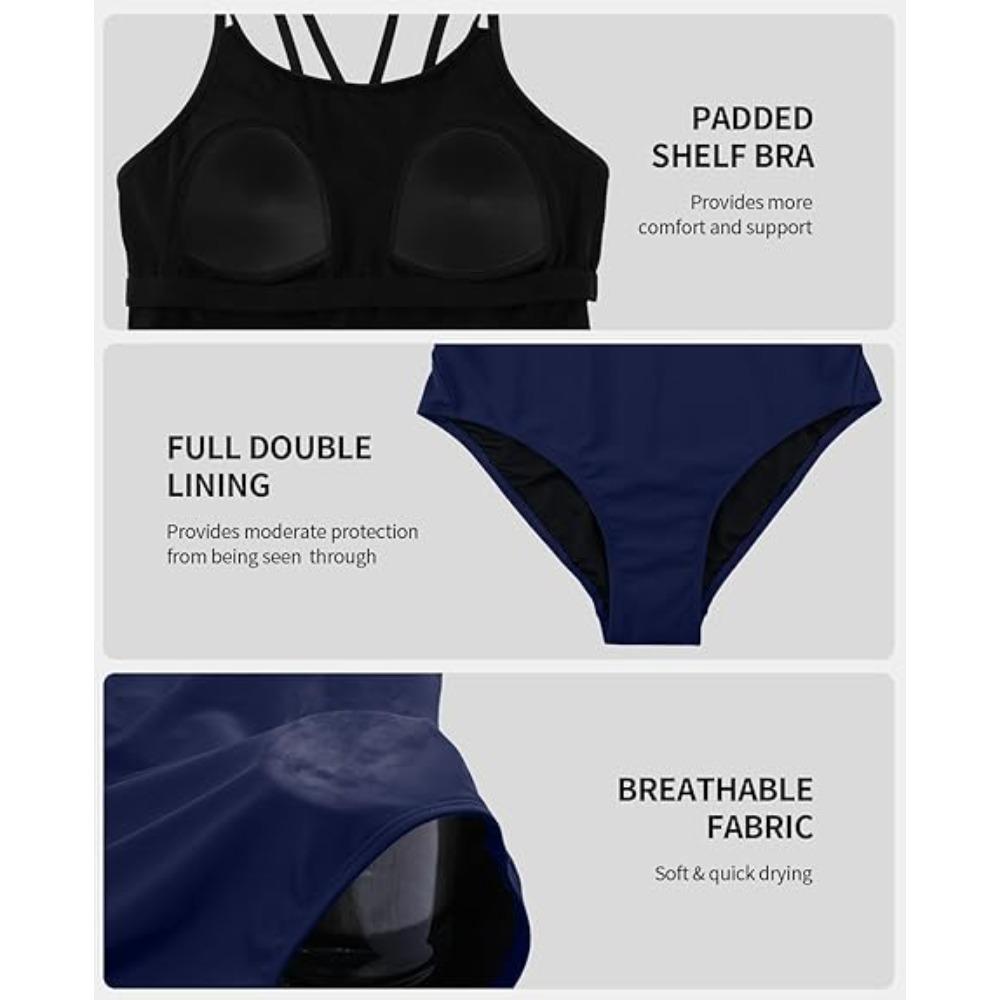 CHARMLEAKS Women's One Piece Swimsuits Athletic Double Straps Slimming Bathing Suit Sports Swimwear