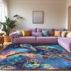 Galaxy Theme Sea Turtle Rug for Kids Bedroom, Animal Print Playroom Carpet, Non-Slip Floor Mat for Children