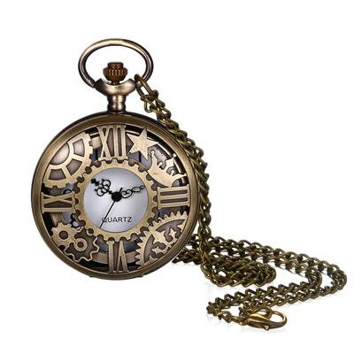 Antique Roman Pocket Watch with Analog Star Crown Skeleton and Quartz Bronze Retro Fashion Accessory with Pendant Necklace Perfect Gift for or