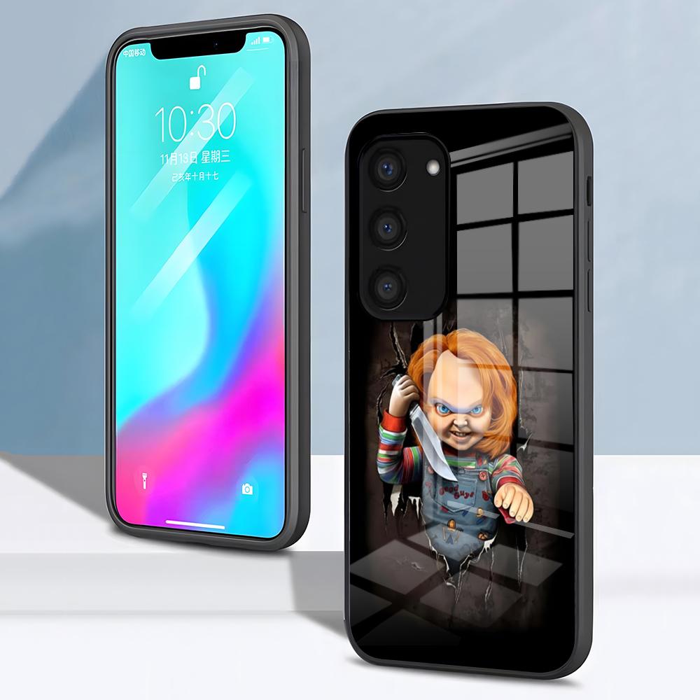 Chucky Doll Horror Movie Phone Case For Samsung S26 S25 S24 FE S23 S22 S21 Plus S20 Ultra Note20Ultra Black Glass Cover