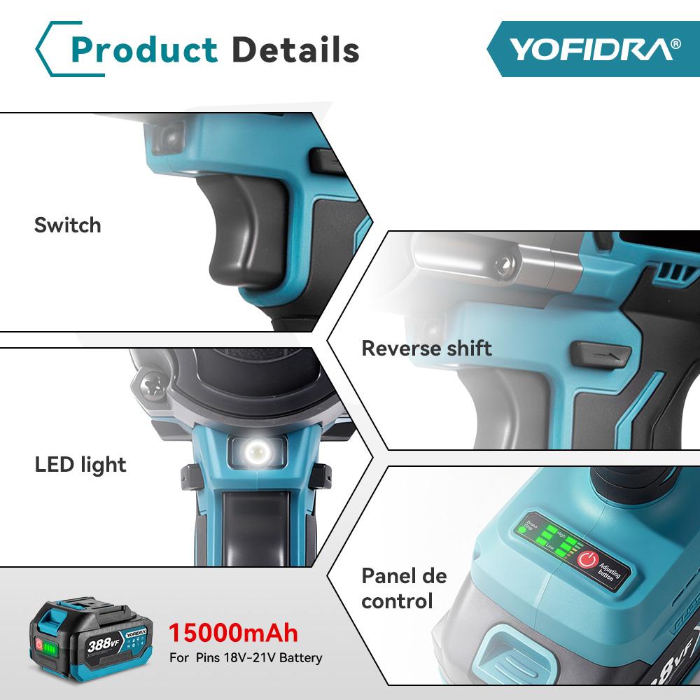 YOFIDRA 15000PSI 103Mpa Electric Grease Gun High Pressure Lubricating Oil Injector Machine Grease Gun For Makita 18V Battery Pin
