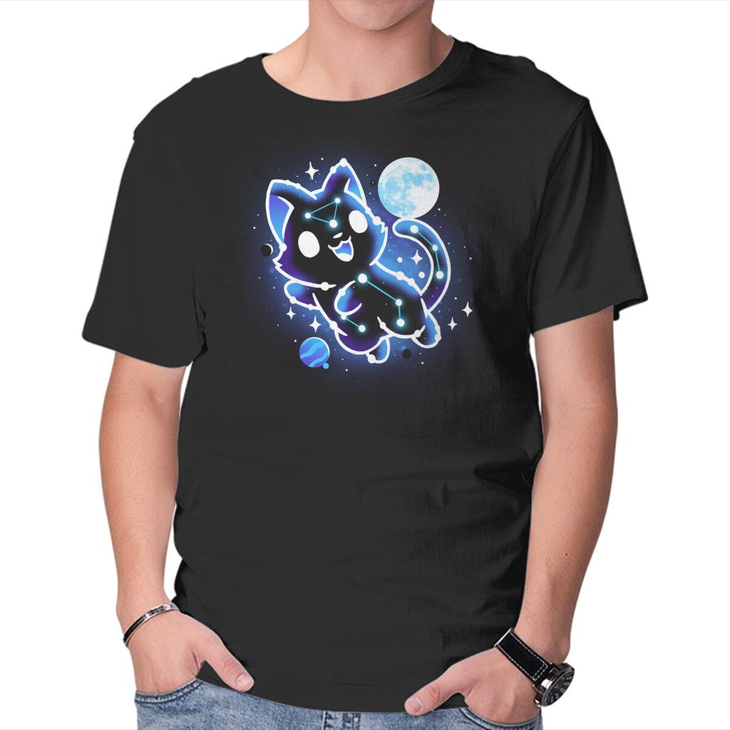 Unisex Crew Neck T-Shirt Kitten Galaxy Graphic Short Sleeve Casual Tee