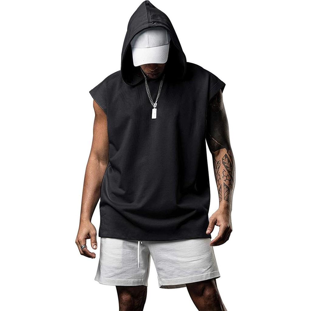 Men's Sleeveless Hooded Sports Vest - Casual European & American Style, Plus Size, Loose Fit