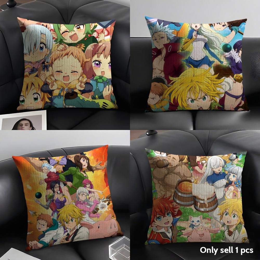 Anime 7 D-Deadly S-Sins Cushion Cover Natural Linen Organic Fabric Double-Sided Printing Sofa Home Decor Gift Pillow Case