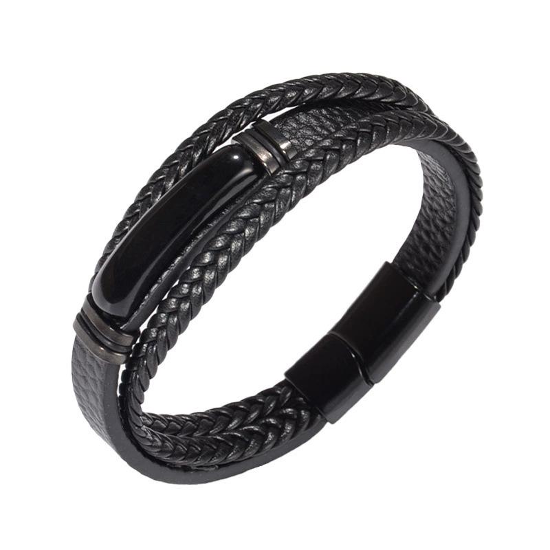 Multi Layer Leather Cord Tiger Eye Stone Bracelet Magnetic Clasp Men's Jewelry