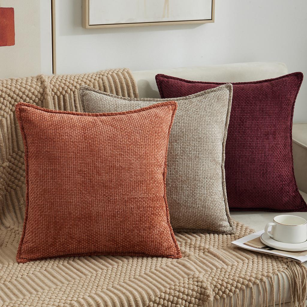Pillow Cover Does Not Contain Core, Double-sided Chenille Edge Solid Color Pillow, Office Sofa Back Pillow, Bedside Cushion Cover