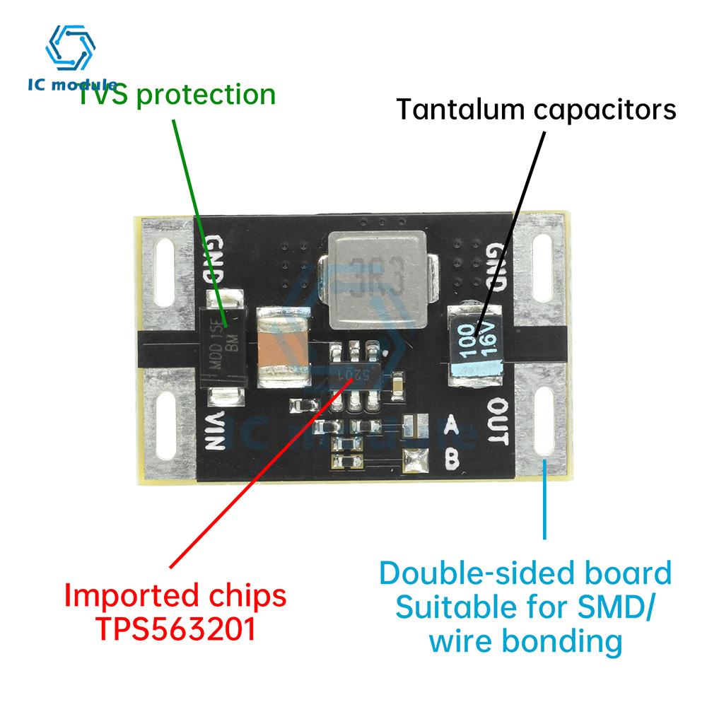TPS563201 DC-DC Buck Converter Module 5-16V to 3.3V/5V 3A - Step-Down Power Supply with TVS Protection