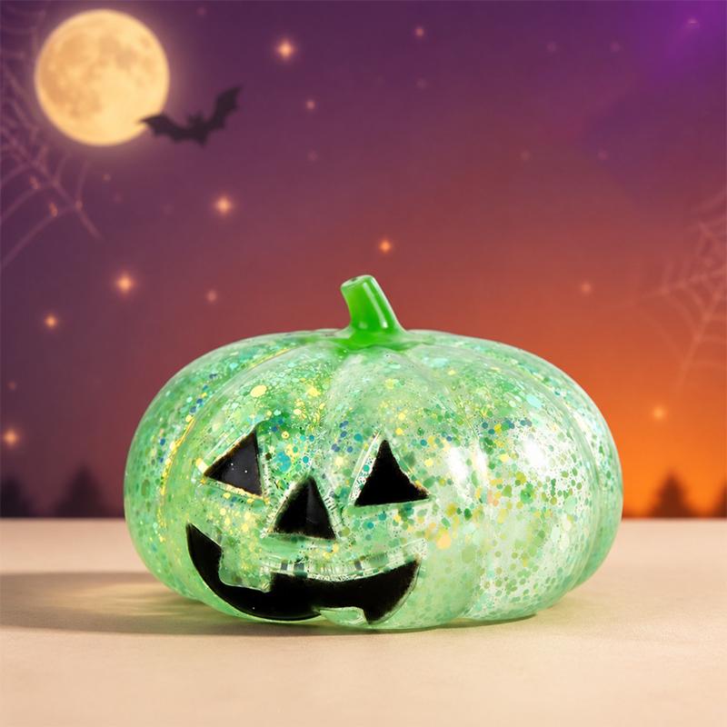 Halloween Stress Relief Glitter Pumpkin Toy Soft Squeezable Toy for Kids Classroom Rewards Halloween Party Props