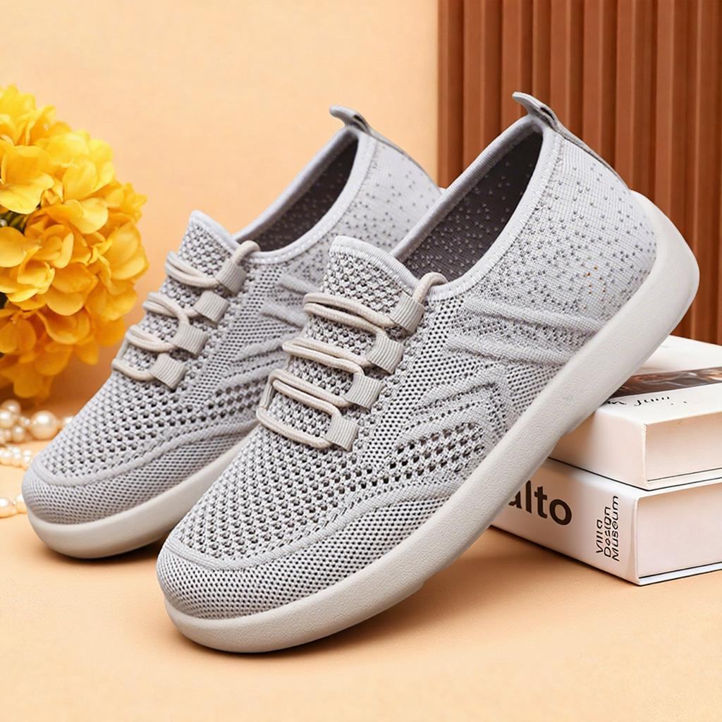 Women's shoes new flying woven casual shoes light breathable single shoes soft sole comfortable shoes women's simple lace-up mesh shoes