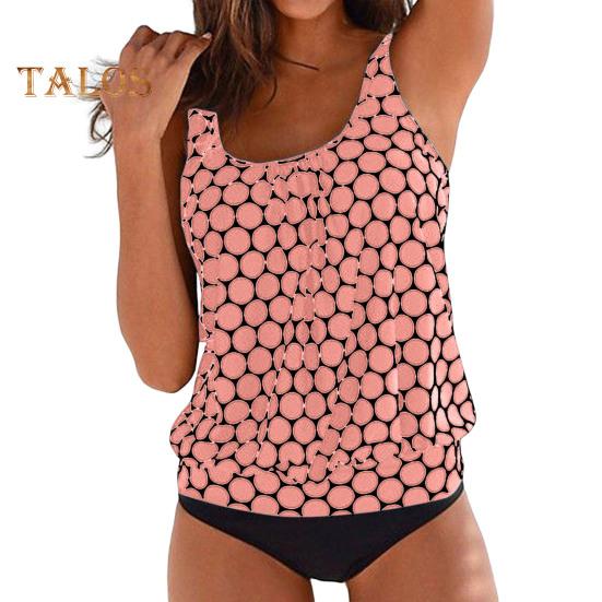 

Женский комплект из 2 предметов танкини с U-образным вырезом, без рукавов, с принтом в горошек, с завязками по бокам, плавки, комплект, быстросохнущий купальник 5XL розовый