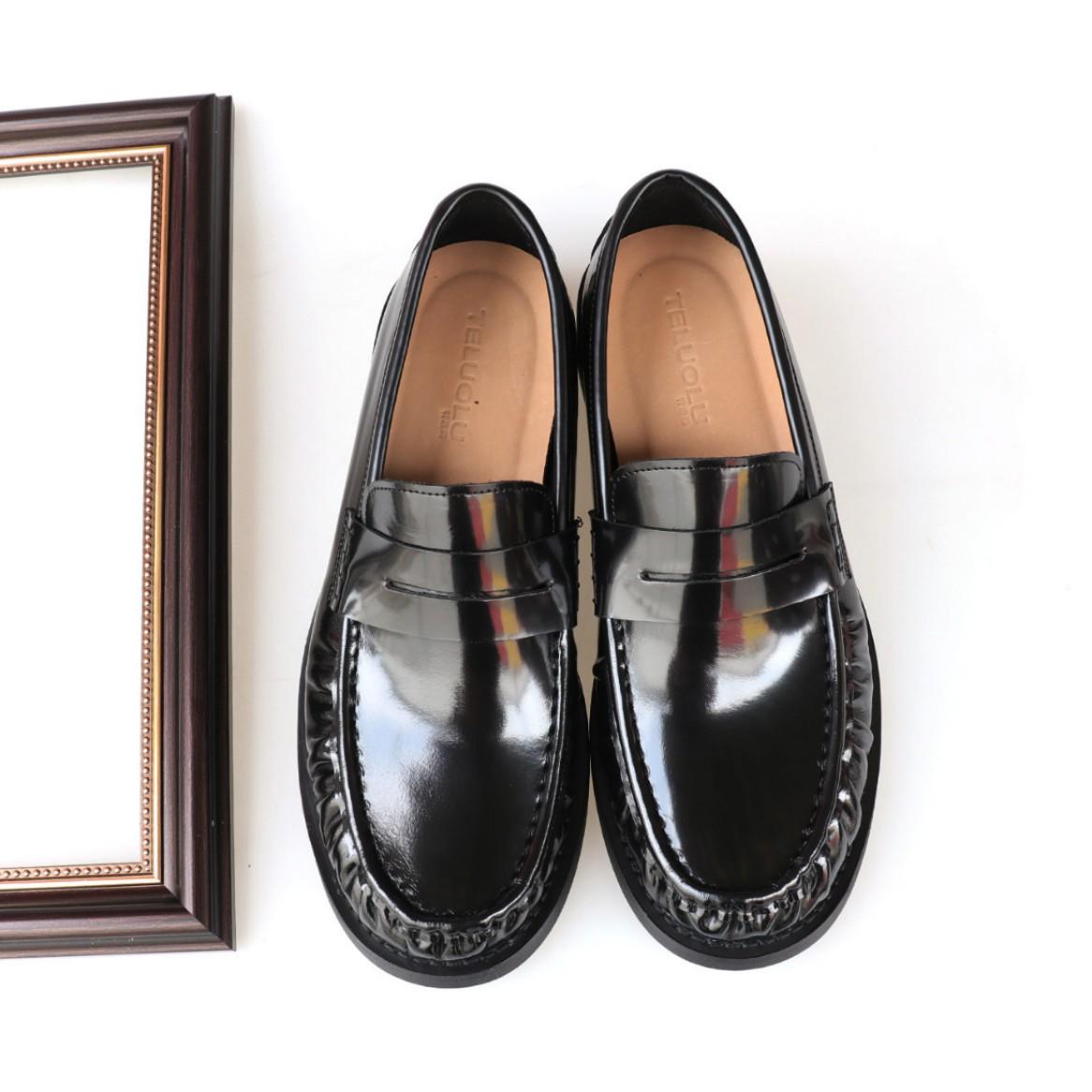 Men s Trendy British Style Genuine Leather Slip-On Loafers, Business Casual Patent Leather Shoes 41