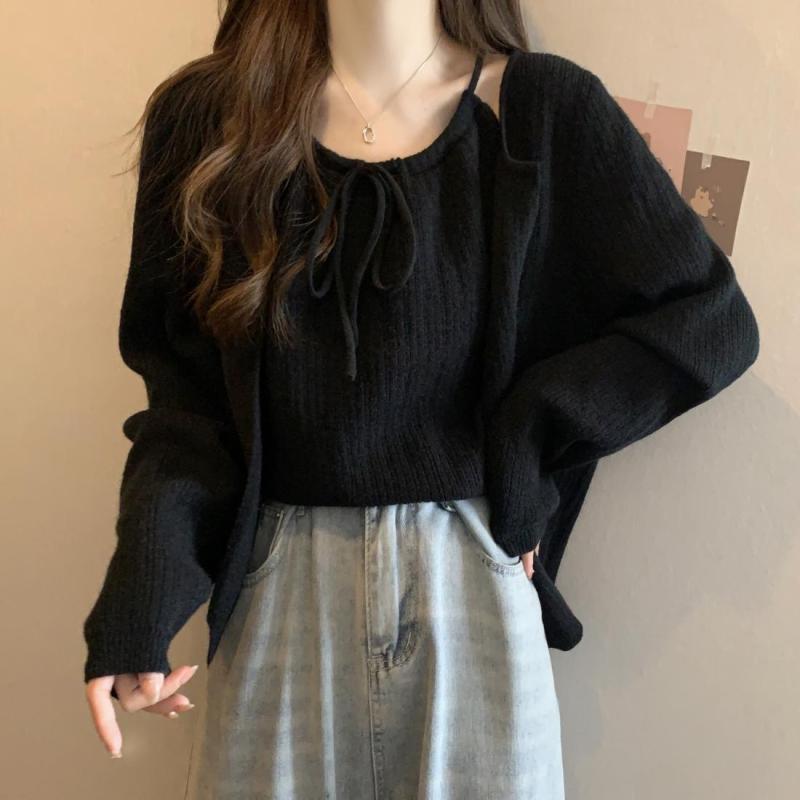 

Women s Spring/Summer Knit Cardigan & Camisole Set: New French Style, Loose-Fit, Age-Reducing, Slimming, Sweet Top One Vest from Warehouse Clearance