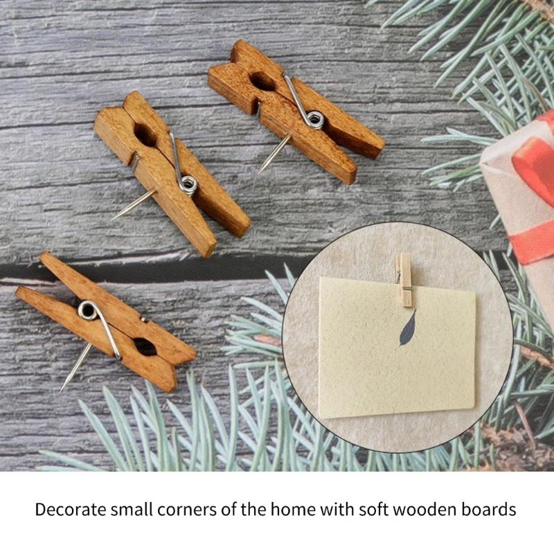 80/90PCS Wood Push Pin Clip for Cork Board, Decorative Pushpins with Clip Thumb Tacks for Notes Photos, Bulletin Board