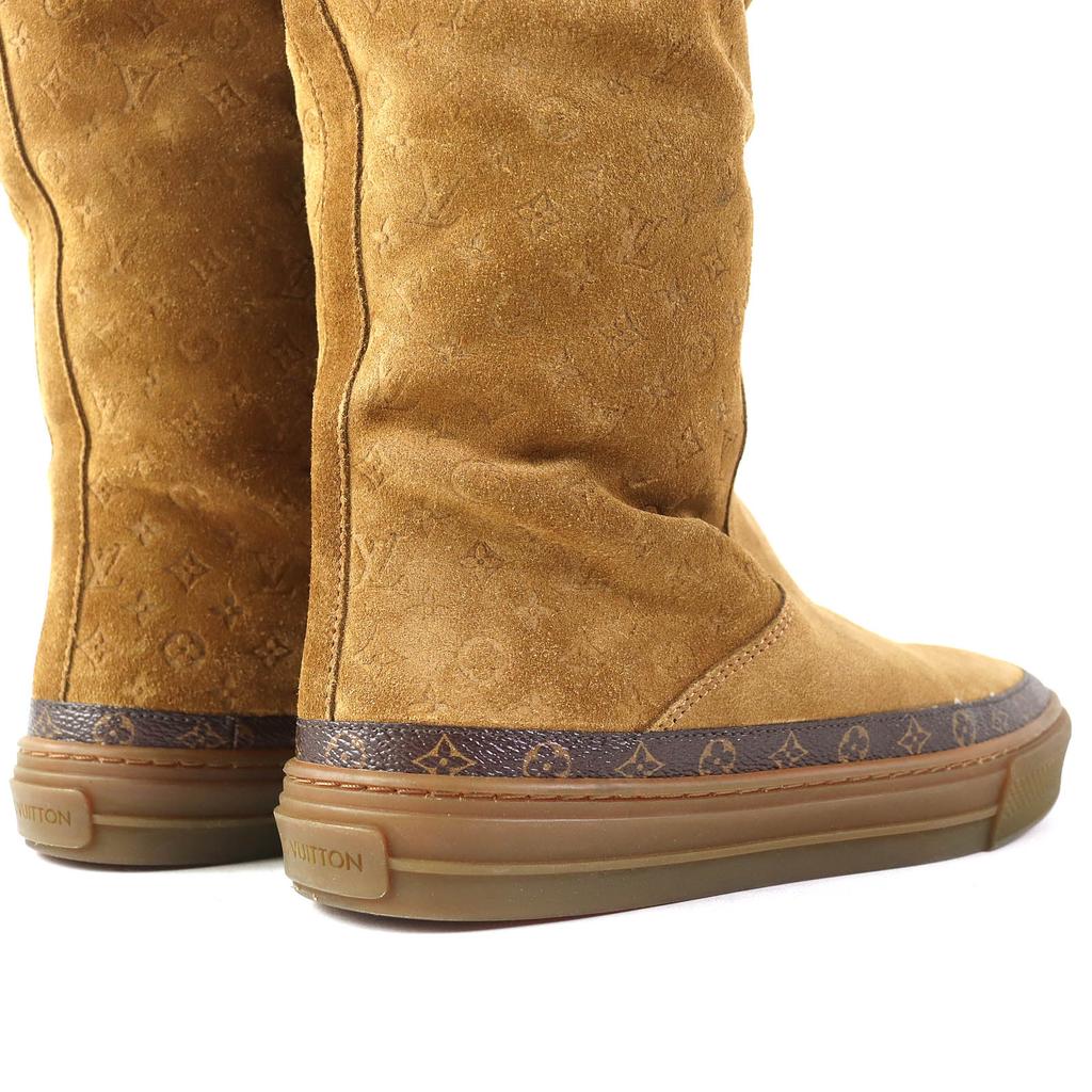 Excellent LOUIS VUITTON Boots Monogram Pattern Mouton Camel Women 36 Used
