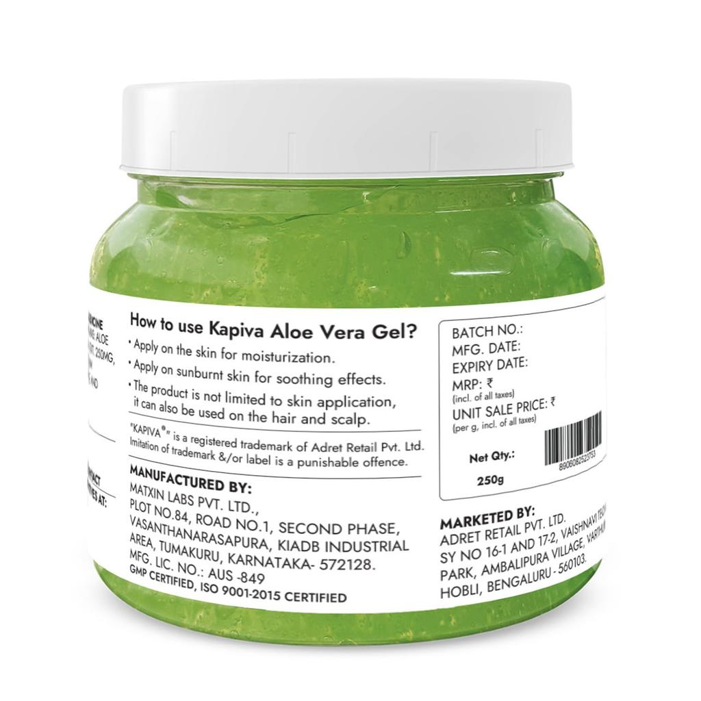 Kapiva Pure Aloe Vera Skin Gel 250g Pack For Face Hair Hydrating Moisturising Soothing Multipurpose Gel
