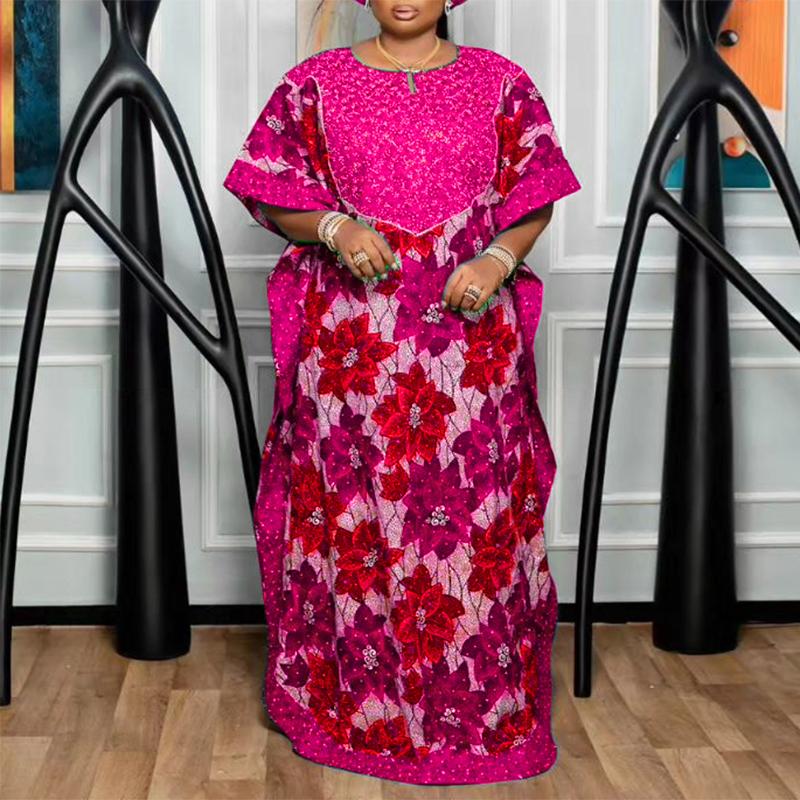 

Женское свободное платье с круглым вырезом и короткими рукавами больших размеров с принтом L темно-розовый