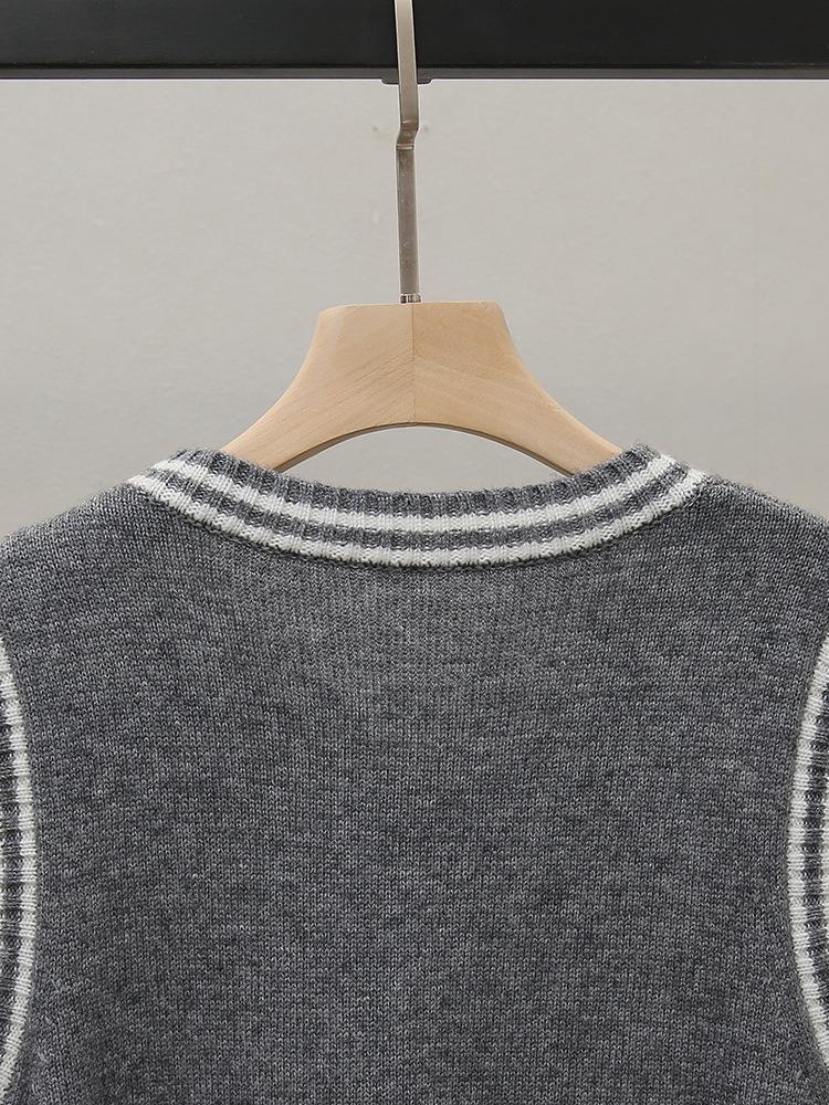 High-End Damen Herbst Retro Farbblock Ärmellose Strickweste