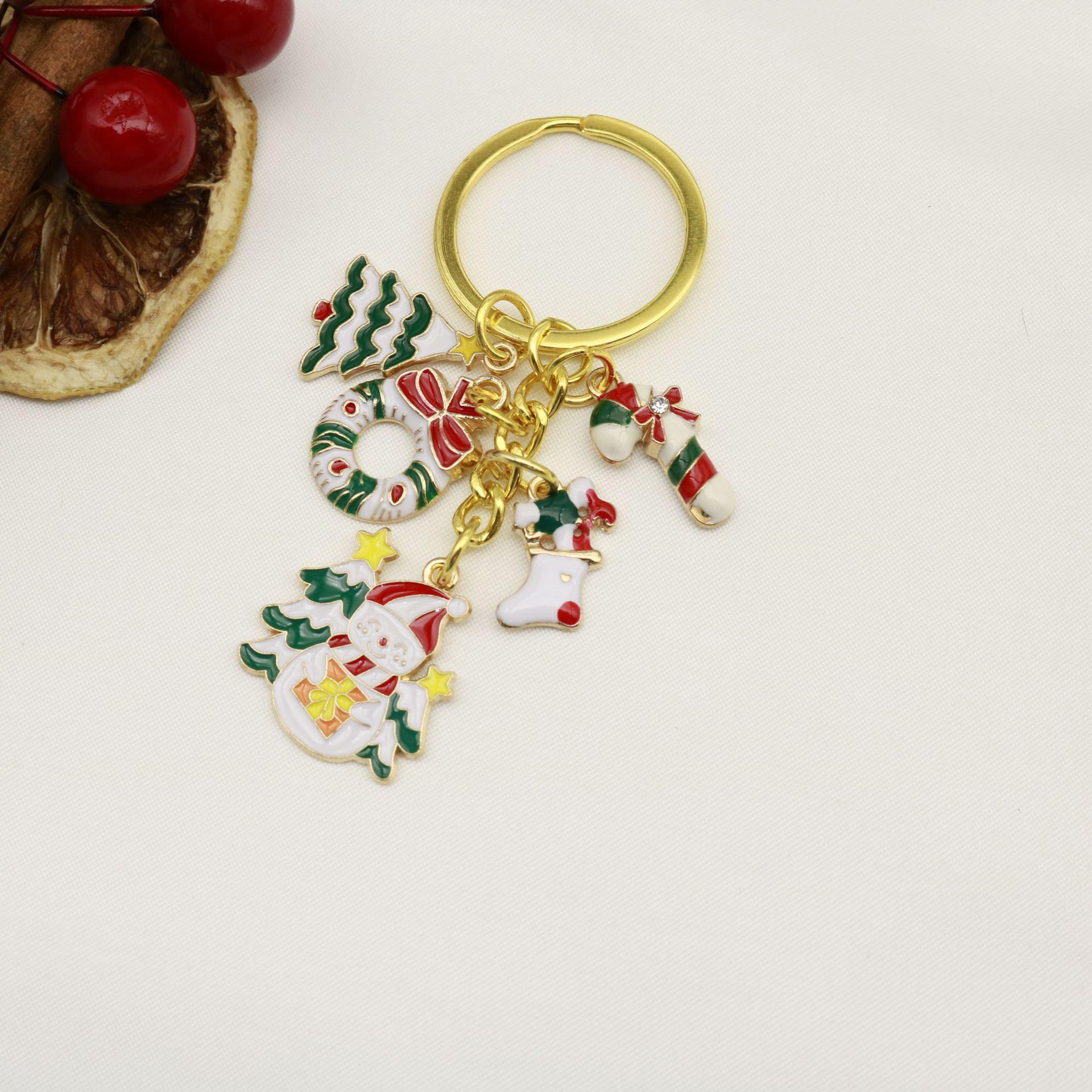 European Christmas Keychain Pendant: Snowflake & Santa Claus Tree Charm золотой