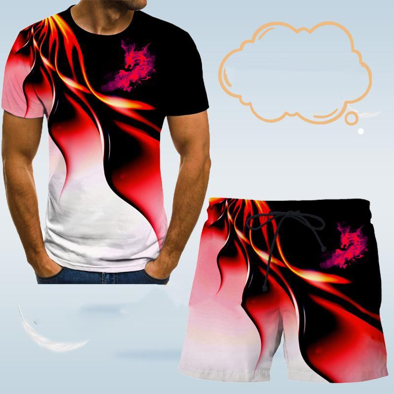 

Летний спортивный костюм для отдыха, костюм с принтом пламени дракона, мужская футболка и шорты, спортивная одежда, костюм для бега, униформа, мужская одежда 6XL