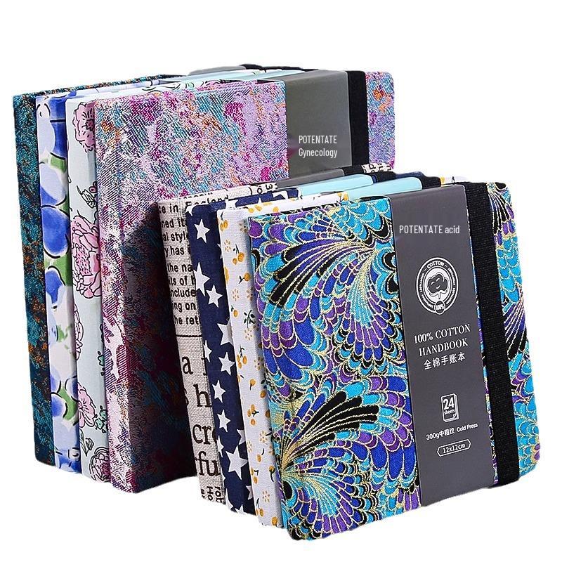 Zun Jue Portable 100% Cotton Watercolor Accordion Journal, 300g Fine Grain Fabric Book for Art Students
