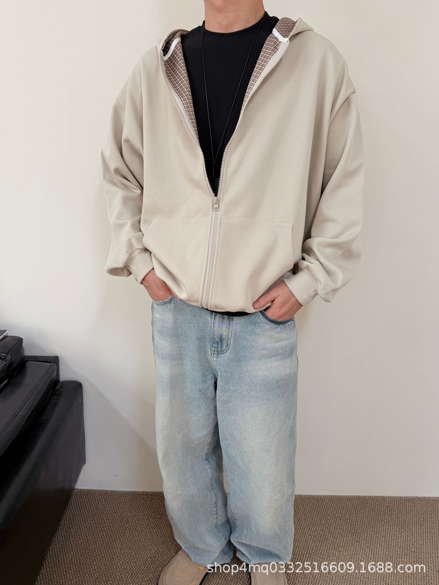 2025 AutumnWinter Men s Casual Warm Zipper Hoodie Jacket - Loose Fit Korean Style Medium серый 4200₽