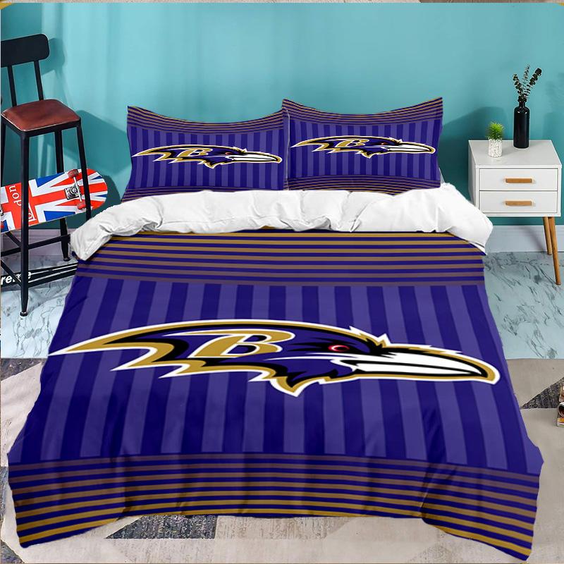 football Ravens Logo 3pcs Bedding Set,Including 1pc Duvet Cover And 2pcs Pillowcases Perfect Gift for Christmas,Ideal for Bedroom, Dormitory
