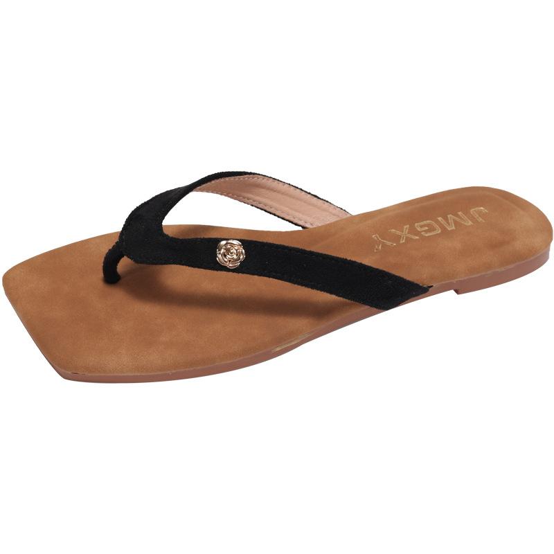 

Шлепанцы на плоской подошве женская обувь летняя носка 2025 новый нежный носок сандалии вьетнамки 36 чёрный