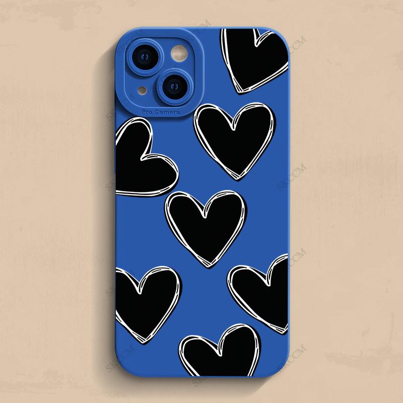 Luxury Black Love Heart Soft Silicone Phone Case For iPhone 15 14 13 12 11 Pro Max Mini XR X XS Max 7 8 Plus Shockproof Cover