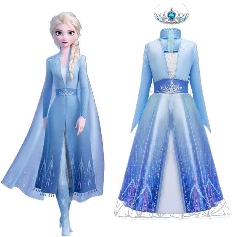 Girl Frozen 2 Elsa Dress Snow Queen Princess Cosplay Costume Outfit Halloween
