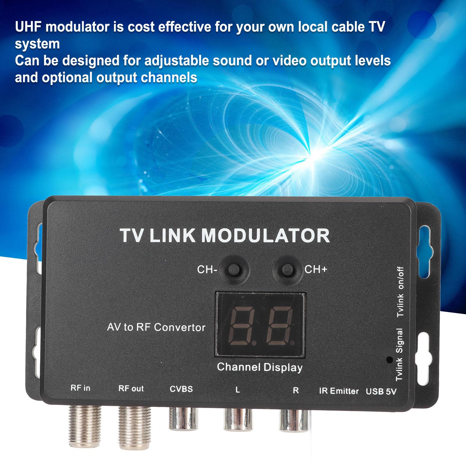 

UHF Modulator TV Link Modulator 471.25‑885.25MHz Support PAL NTSC AV to RF Converter IR Extender with IR Return