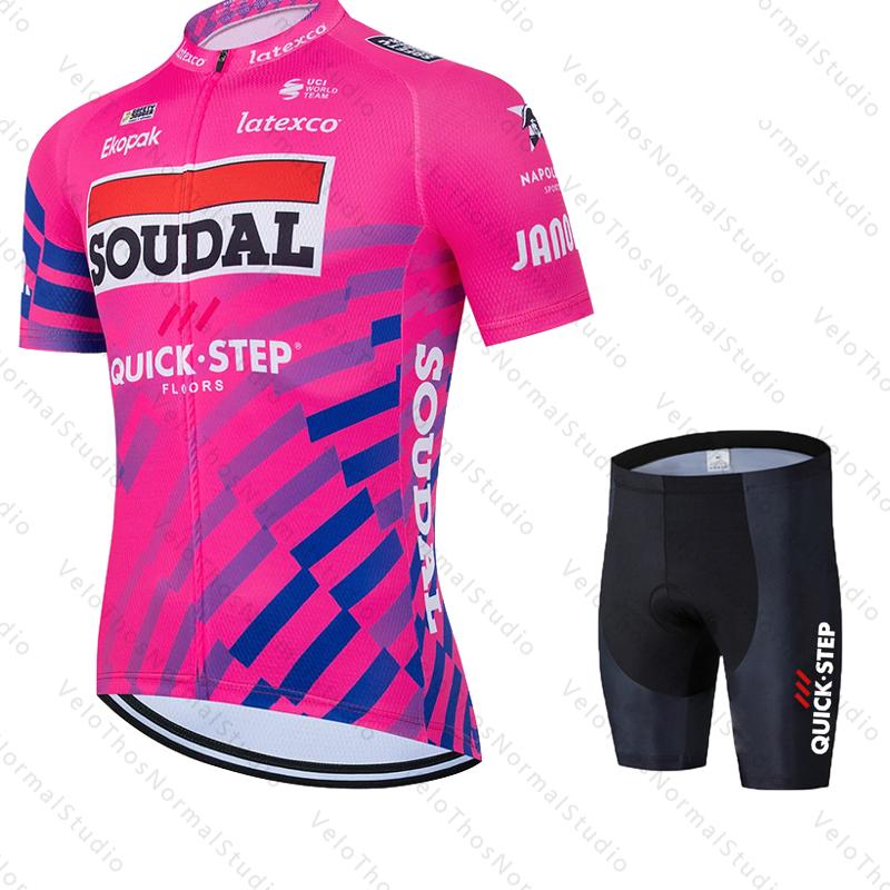 Quick Step Cycling Jersey Set Short Sleeve and Bib Shorts Pro Race Bicycle MTB Ropa Maillot Cycling Clothes Quick-drying