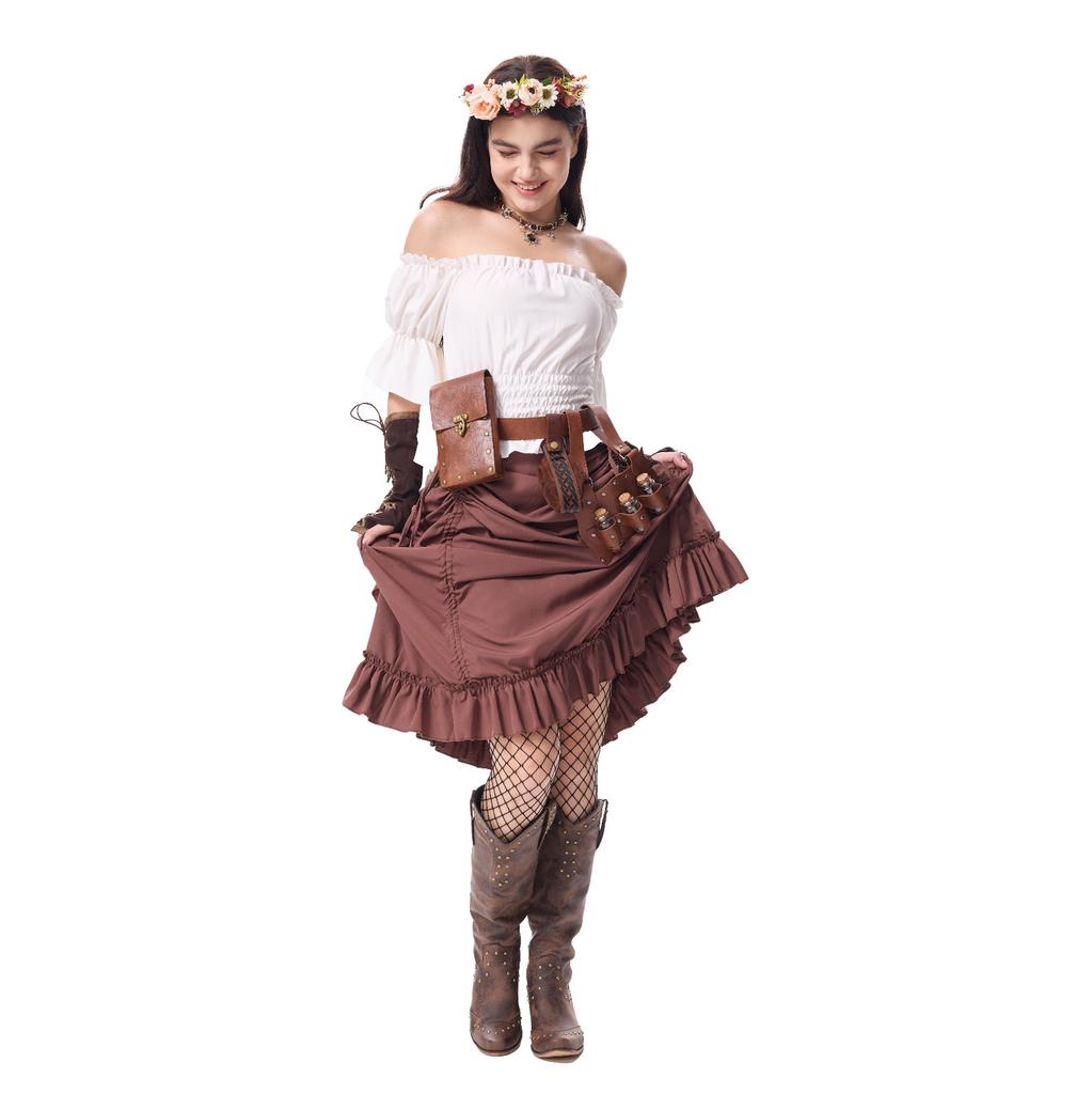 Women's Costume Off Shoulder Top Irregular Skirt Vintage Outfit With Decoration